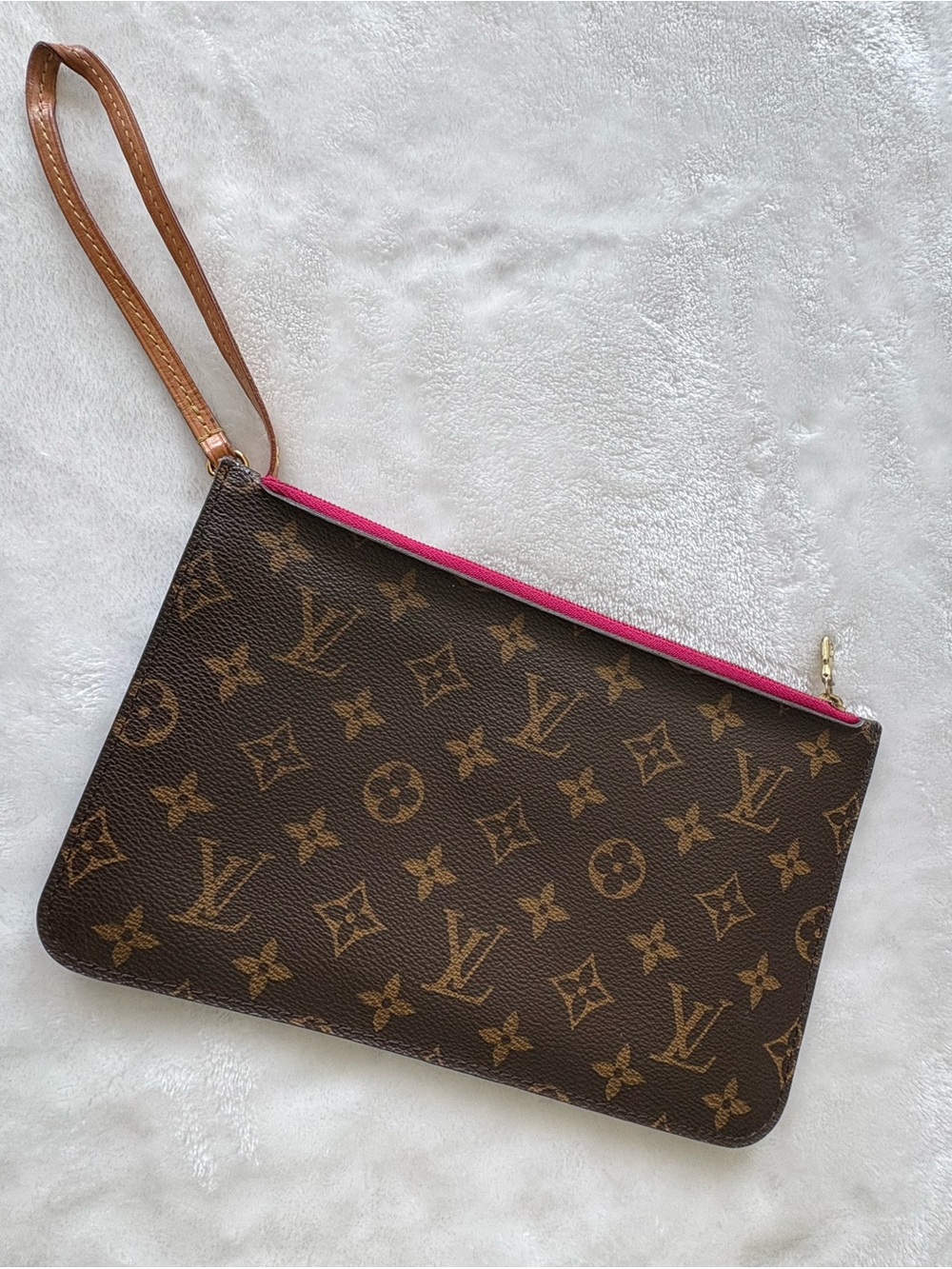 Louis Vuitton Monogram Canvas Wristlet with Pink Zip Trim